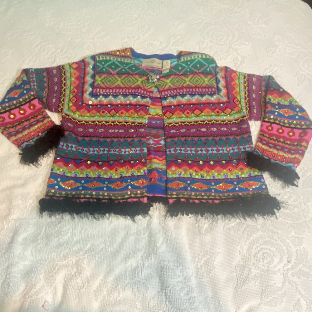 Design Options Phillip Jane Gordon Sweater Sz S Sequin Vertical Striped‎ VTG